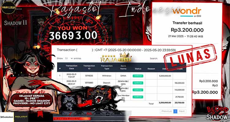 Pre menang Blood Shadow 2 Rajaslot 21 Mei 2025