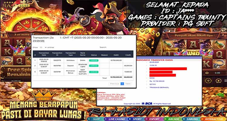 Jar menang Captains Bounty Rajaslot 20 Mei 2025