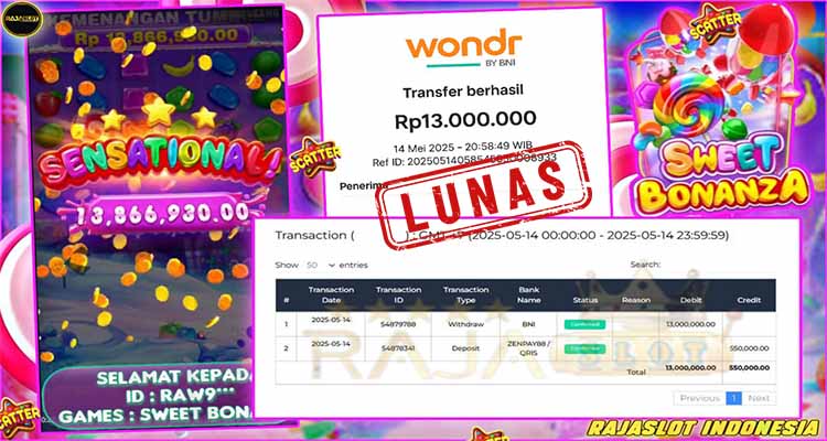 Raw9 menang Sweet Bonanza Pragmatic Play hingga Rp13 Juta di Rajaslot