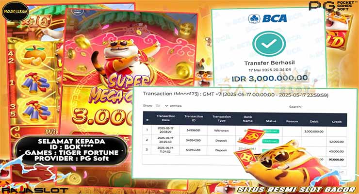 Bok menang Tiger Fortune Rajaslot 18 Mei 2025