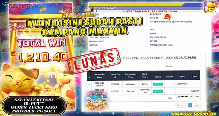 PUT menang slot Lucky Neko Rajaslot 28 Mei 2025