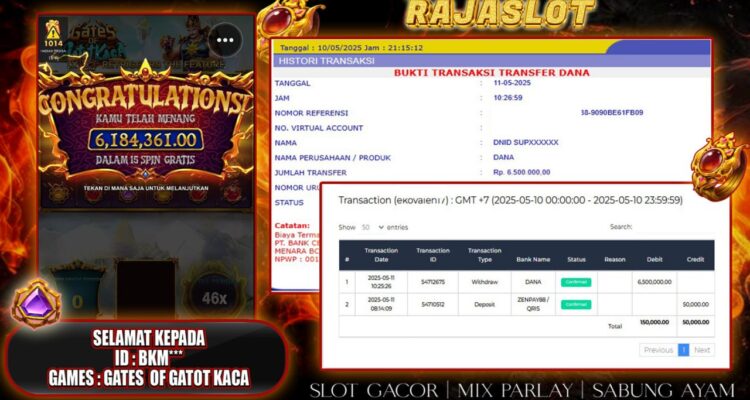 Bukti kemenangan Gates of Gatot Kaca Pragmatic oleh Bkm*** di Rajaslot