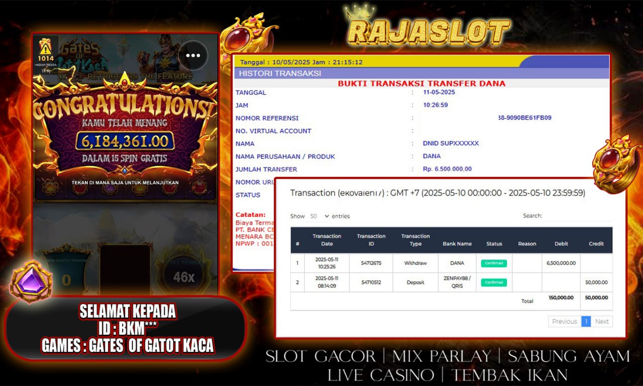 Bukti kemenangan Gates of Gatot Kaca Pragmatic oleh Bkm*** di Rajaslot