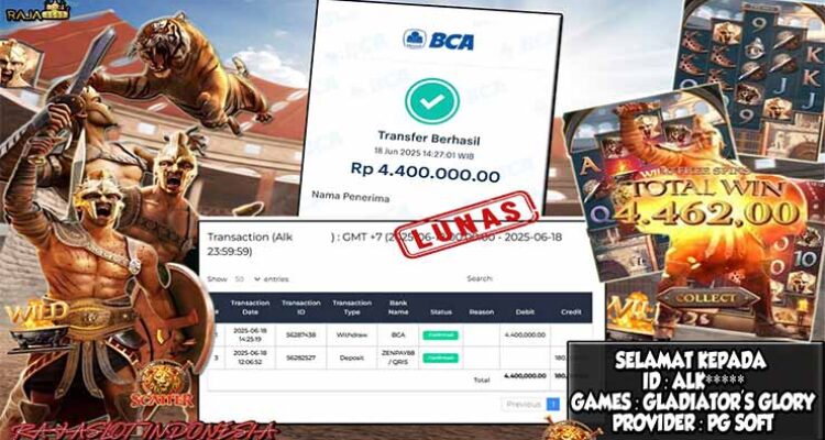 Bukti Menang Gladiator’s Glory Slot PG Soft di Rajaslot
