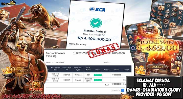 Bukti Menang Gladiator’s Glory Slot PG Soft di Rajaslot