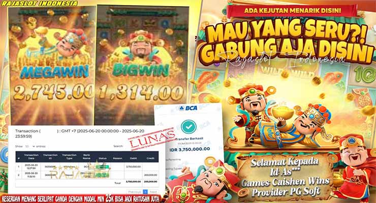 Bukti Menang Caishen Wins PG Soft Rp4 Juta di Rajaslot