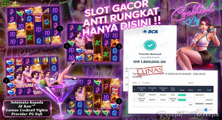 Bukti Menang Cocktail Nights PG Soft Rp1,8 Juta di Rajaslot
