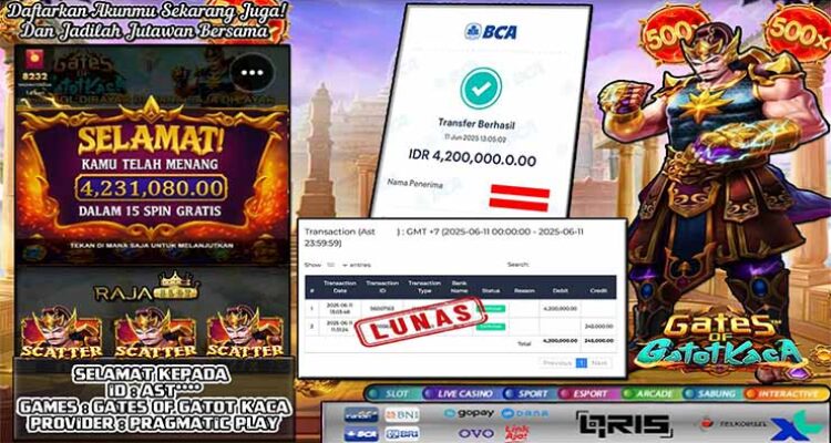 Bukti kemenangan slot Gates of Gatot Kaca di Rajaslot