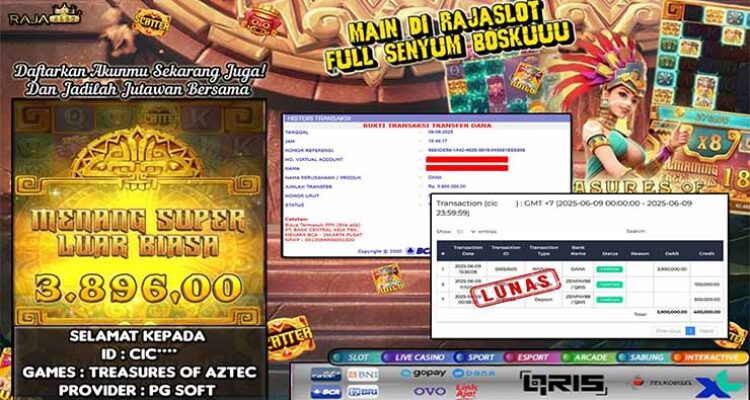 CIC menang Treasure of Aztec di Rajaslot 9 Juni 2025