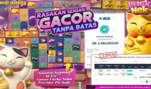 Bukti kemenangan Lucky Neko Rajaslot Rp2,4 juta