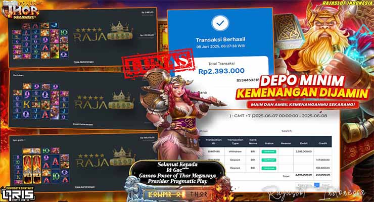 SIP menang slot Power of Thor Rajaslot 8 Juni 2025