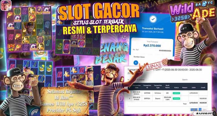 Bukti kemenangan Han dari Wild Ape PG Soft di Rajaslot hari ini