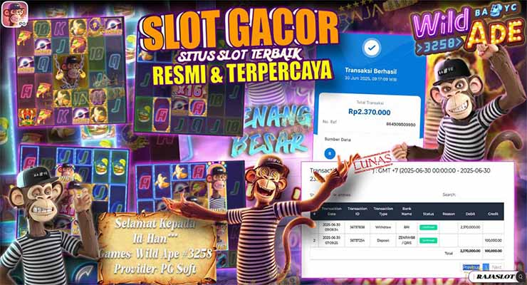 Bukti kemenangan Han dari Wild Ape PG Soft di Rajaslot hari ini