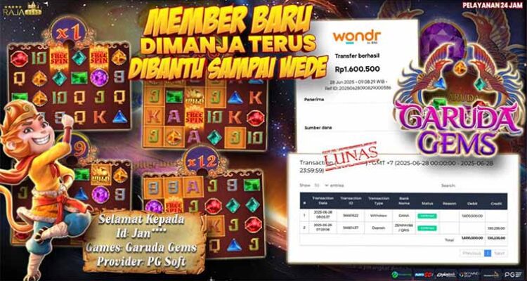 Bukti kemenangan PG Soft Jan menang 1,6 juta di Garuda Gems Rajaslot