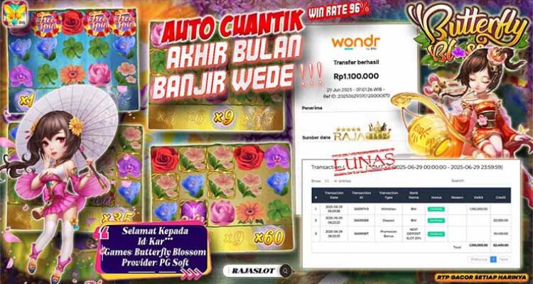 Kar menang Rp1,1 juta dari slot PG Soft Butterfly Blossom di Rajaslot