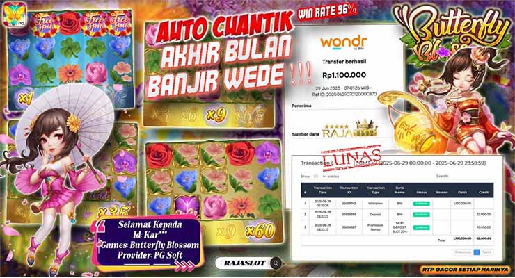 Kar menang Rp1,1 juta dari slot PG Soft Butterfly Blossom di Rajaslot