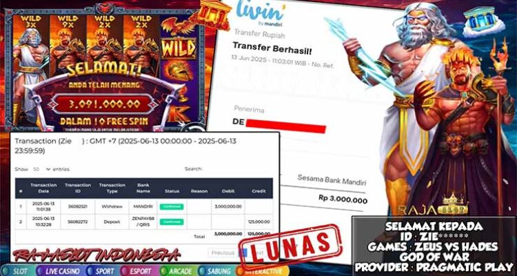 Bukti Kemenangan Slot Zeus Vs Hades di Rajaslot