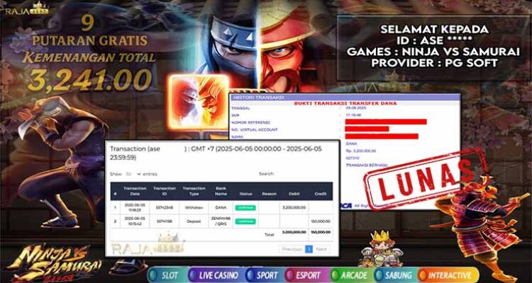 ASE menang slot Ninja Vs Samurai Rajaslot 5 Juni 2025