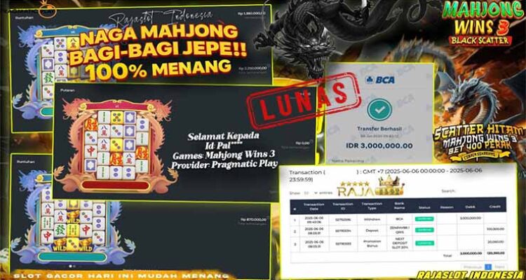 PAL menang slot Mahjong Wins 3 Rajaslot 6 Juni 2025