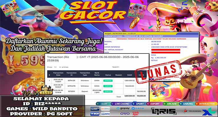 RIZ menang slot Wild Bandito Rajaslot 6 Juni 2025