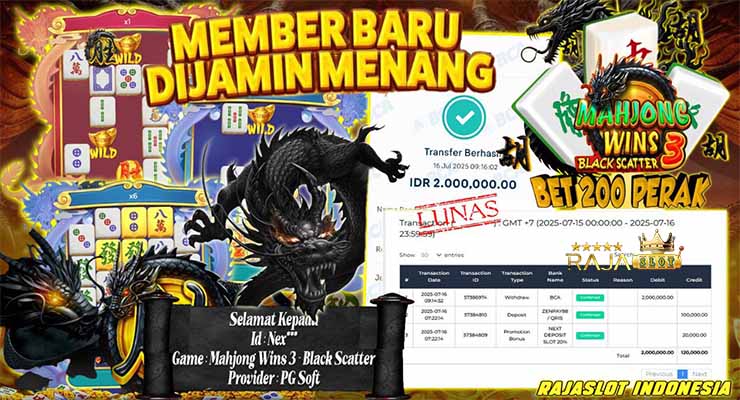Bukti kemenangan Mahjong Wins 3 member Rajaslot