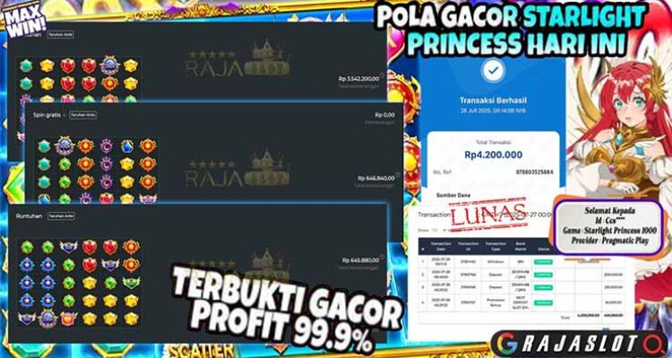 Bukti kemenangan Starlight Princess 1000 member Rajaslot