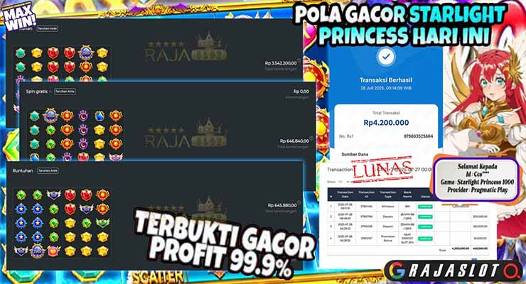 Bukti kemenangan Starlight Princess 1000 member Rajaslot