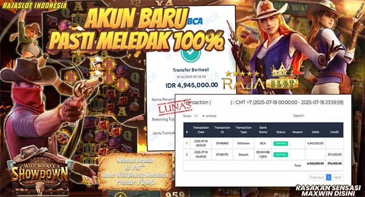 Bukti kemenangan Wild Bounty Showdown member baru Rajaslot