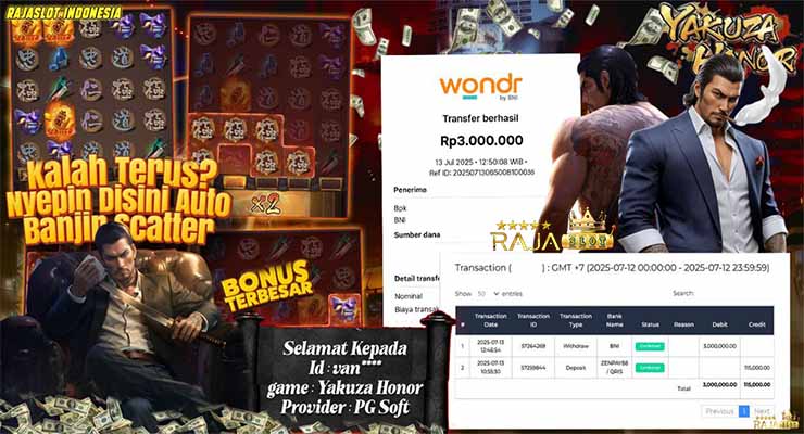 Bukti kemenangan Yakuza Honor member Rajaslot