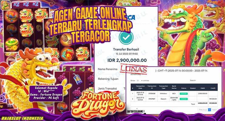 Bukti kemenangan Fortune Dragon member Rajaslot