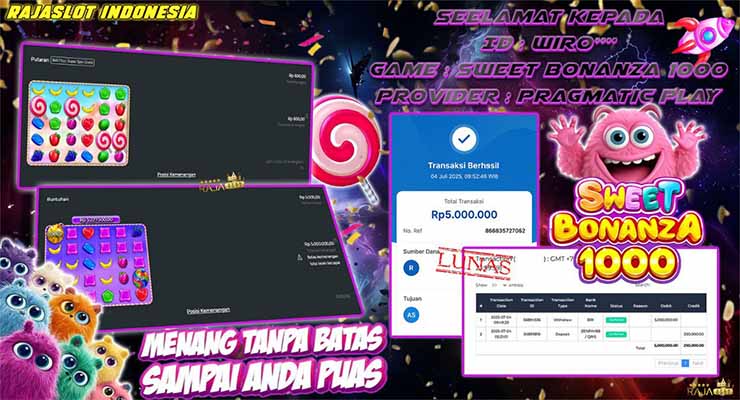 bukti kemenangan Sweet Bonanza 1000 – slot Pragmatic Play modal 250 ribu menang besar