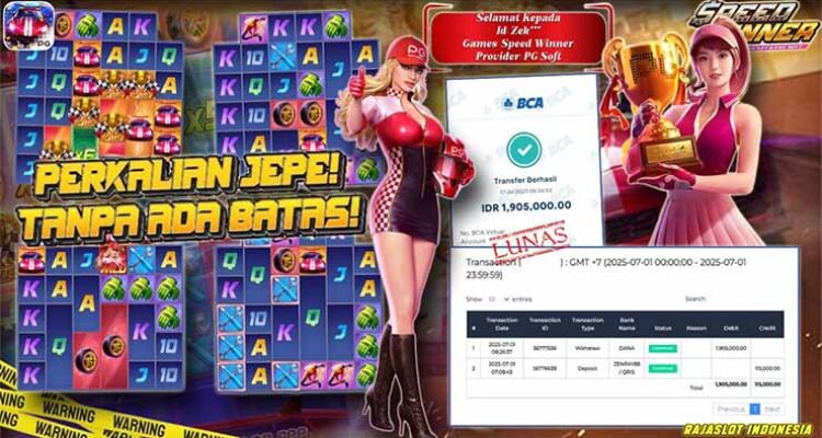 Zek menang Rp1,9 juta dari slot Speed Runner PG Soft di Rajaslot