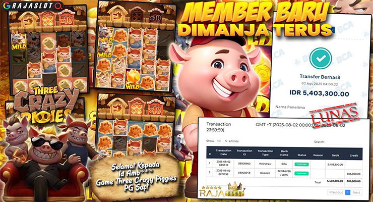 Pemain Amb*** menang Rp5,4 juta di slot Three Crazy Piggies di Rajaslot