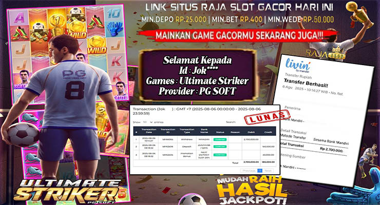 Pemain Jok*** menang Rp2,7 juta di slot Ultimate Striker di Rajaslot
