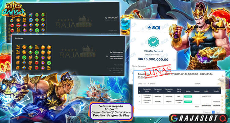 Pemain Lor*** menang Rp15 juta di slot Gates of Gatot Kaca di Rajaslot