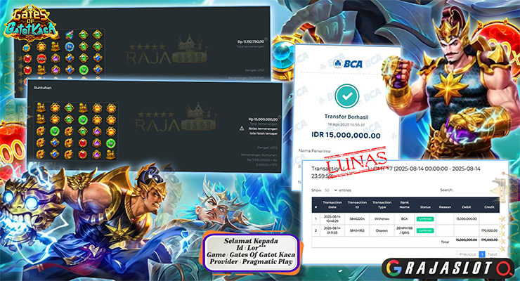 Pemain Lor*** menang Rp15 juta di slot Gates of Gatot Kaca di Rajaslot