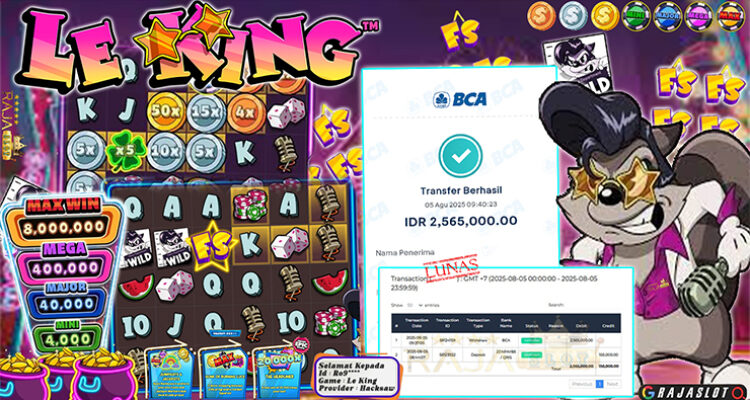 Pemain Ro9*** menang Rp2,57 juta di slot Le King di Rajaslot