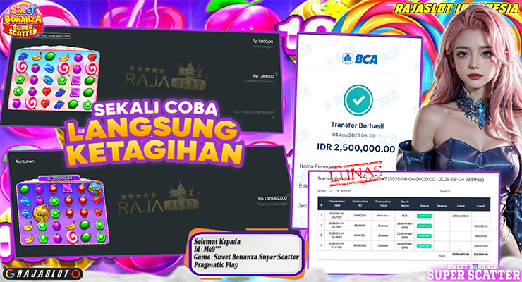 Pemain Ms9*** menang Rp2,5 juta di slot Sweet Bonanza Super Scatter di Rajaslot