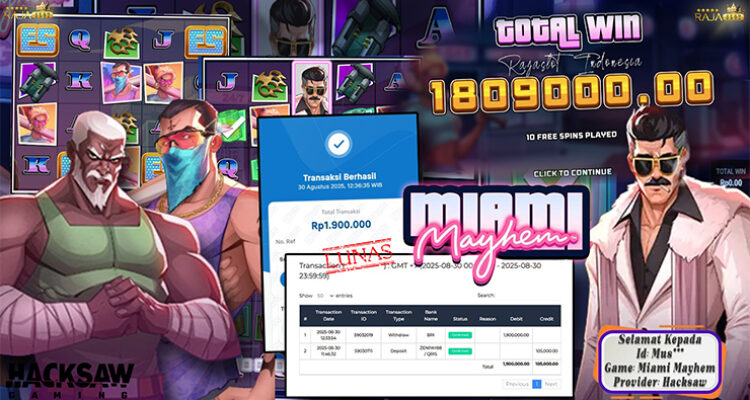 Menang Miami Mayhem 10x Free Spins — withdraw Rp1.900.000 (Rajaslot)