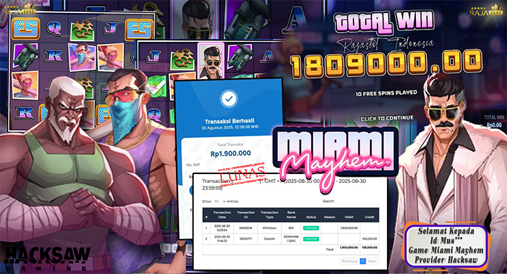 Menang Miami Mayhem 10x Free Spins — withdraw Rp1.900.000 (Rajaslot)