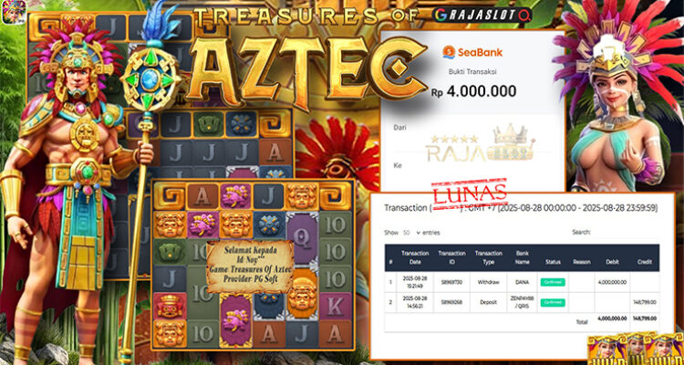 Menang Treasures of Aztec 10x Free Spins — withdraw Rp4.000.000 (Rajaslot)