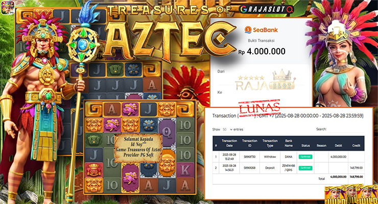Menang Treasures of Aztec 10x Free Spins — withdraw Rp4.000.000 (Rajaslot)