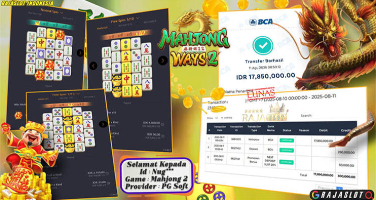 Pemain Nug*** menang Rp17,85 juta di slot Mahjong Ways 2 di Rajaslot