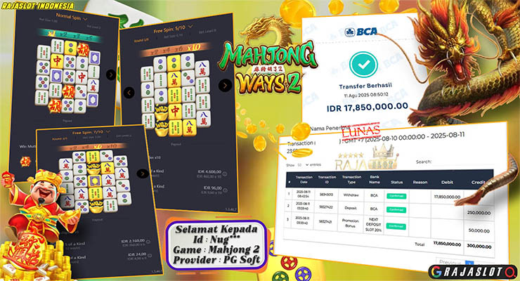 Pemain Nug*** menang Rp17,85 juta di slot Mahjong Ways 2 di Rajaslot