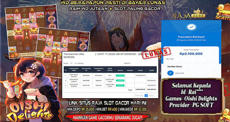 Pemain Rai*** menang Rp2,1 juta di slot Oishi Delights di Rajaslot