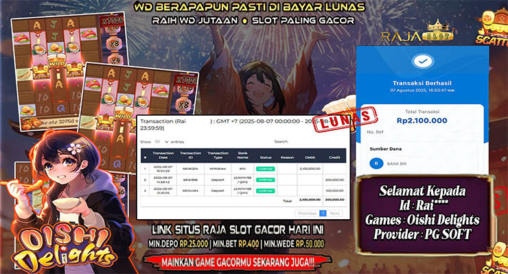 Pemain Rai*** menang Rp2,1 juta di slot Oishi Delights di Rajaslot