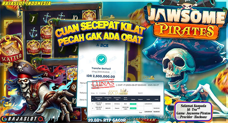 Pemain Tra*** menang Rp2,5 juta di slot Jawsome Pirates di Rajaslot