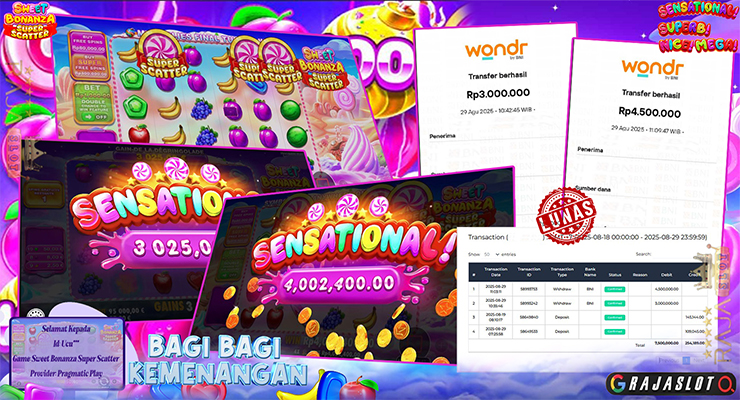 Menang Sweet Bonanza Super Scatter 15x Free Spins — withdraw Rp7.500.000 (Rajaslot)