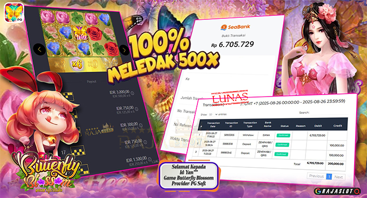 Menang Butterfly Blossom 10x Free Spins — withdraw Rp6,7 juta (Rajaslot)