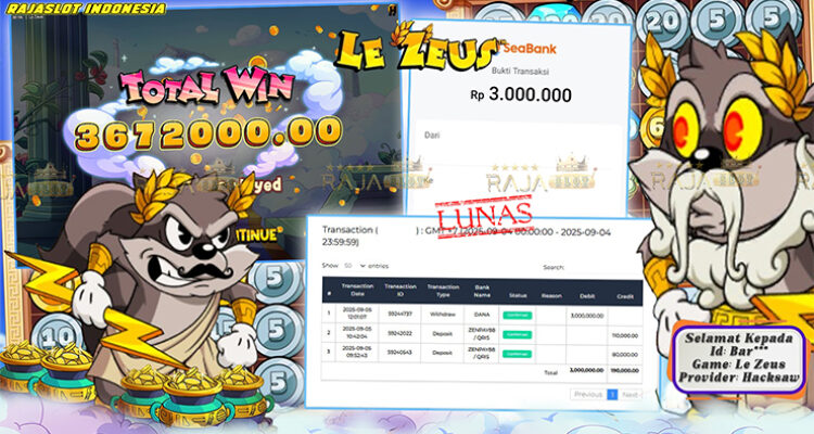 Pemain Bar*** menang Rp3 juta di slot Le Zeus Rajaslot
